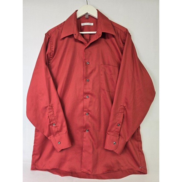 Geoffrey Beene Fitted Dress Shirt Men's Large 16 Wrinkle Free Deep Red - Picture 1 of 9